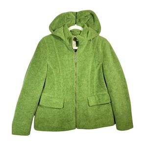 L.L.Bean‎ Womens Petite Medium Green Wool Blend Hooded Zip Up Jacket Coat